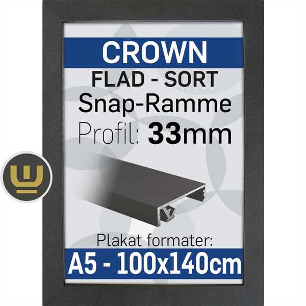 CROWN klap ramme sort, 33 mm profil - A2 - 42 x 59,4cm