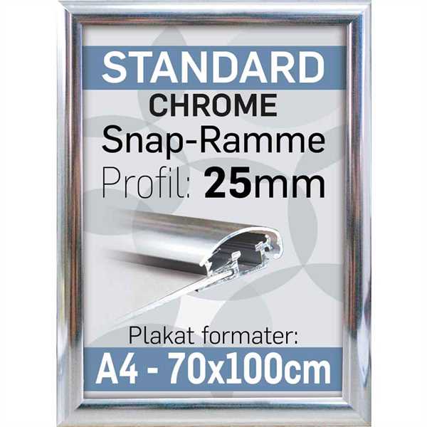 Snap ramme m 25 mm Alu profil - Krom - Poster: A2 - 42 x 59,4 cm